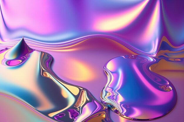 Generative ai illustration of holographic liquid background holographic iridescent backdrop pearlescent gradient and foil effect for design prints rainbow metal