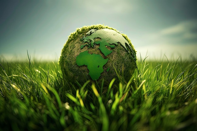 Photo generative ai illustration of image of the world full with grass from above view depicting world environment day