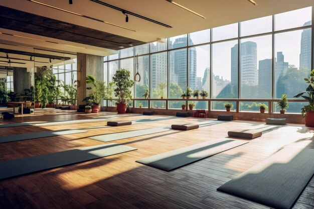 Photo generative ai illustration of large yoga room