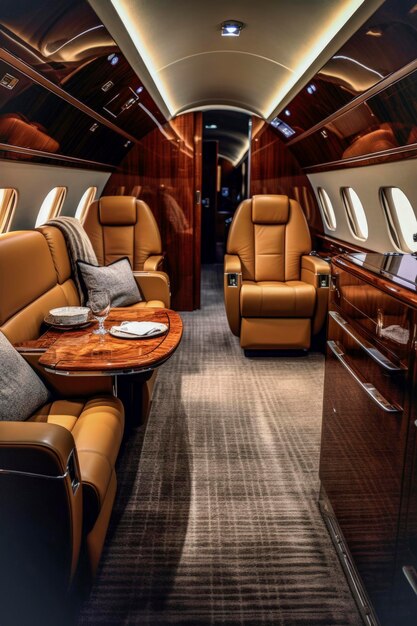 Photo generative ai illustration of luxury private jet cabin