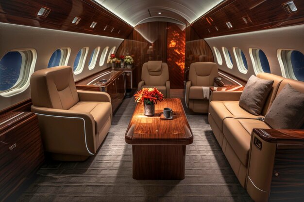 Photo generative ai illustration of luxury private jet cabin