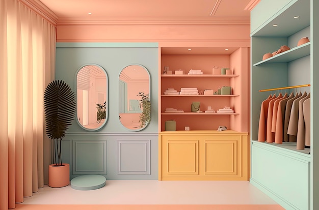 Generative AI illustration of Luxury Stores decorated in different colors with beautiful interior design