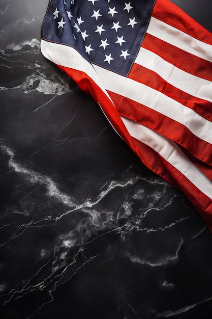 Generative AI illustration of Memorial Day Banner Premium Holiday Background featuring American Flag on Black Stone with Copy Space