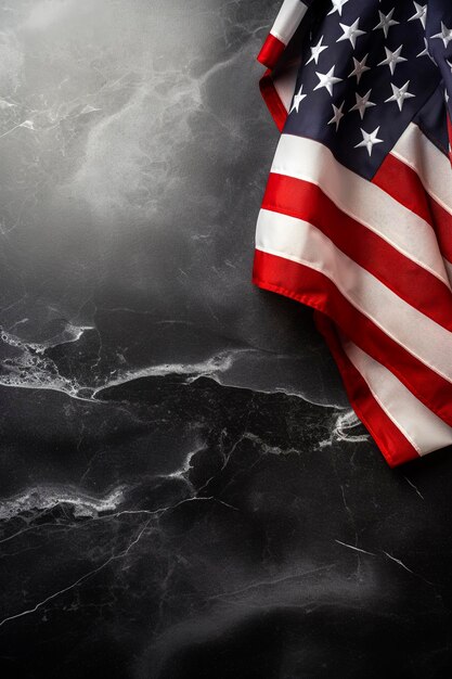 Generative AI illustration of Memorial Day Banner Premium Holiday Background featuring American Flag on Black Stone with Copy Space