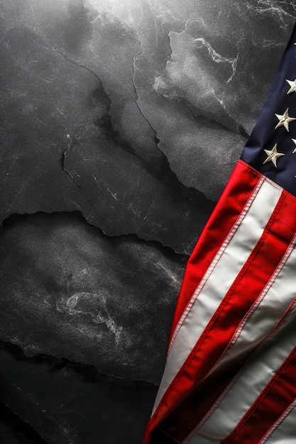 Генеративная ИИ иллюстрация баннера Memorial Day Premium Holiday Background с изображением американского флага на черном камне с пространством для копирования