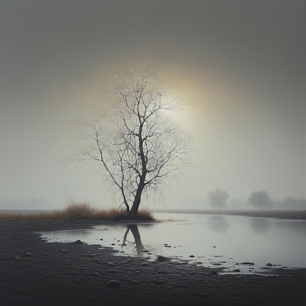 Photo generative ai illustration misty tree background