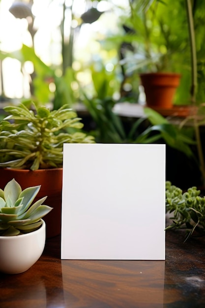 Photo generative ai illustration of mockup blank white square card template on a light background