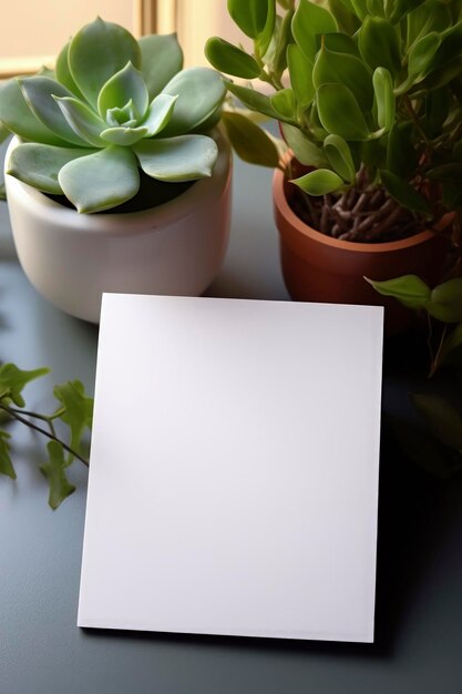 Photo generative ai illustration of mockup blank white square card template on a light background