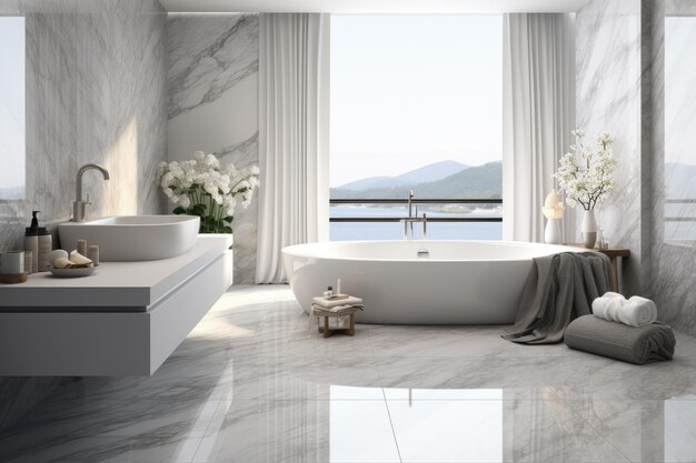 Photo generative ai illustration of a modern style of marble bathroom interior