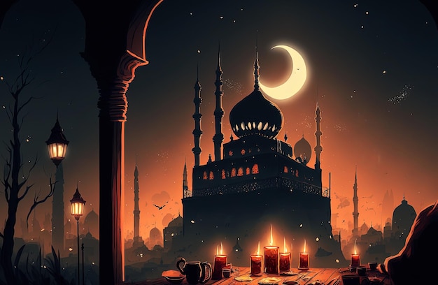 Generative AI illustration of muslim ramadan images background