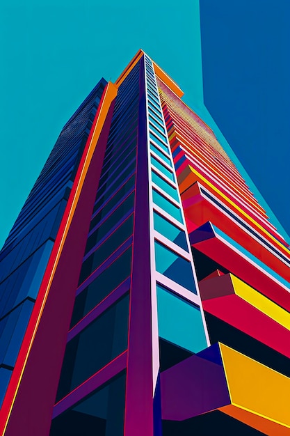 Generative AI illustration of New York buildings seen from below in bright colors