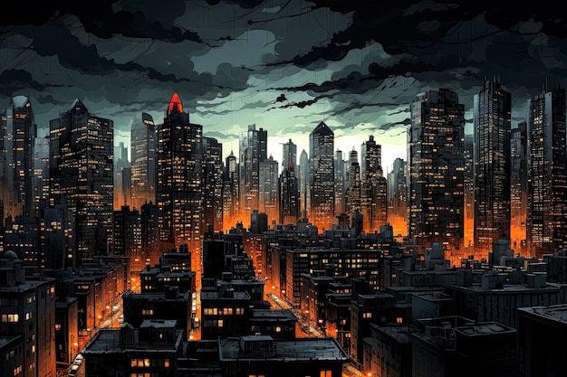 Фото Генеративная ai-иллюстрация фона большого города с ночным освещением в стиле живописной иллюстрации цифровое искусство