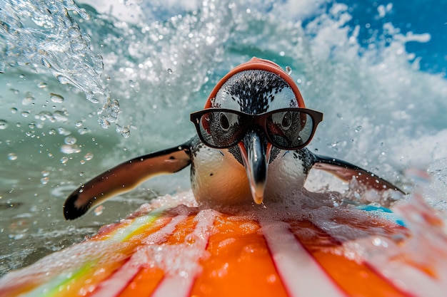 写真 太陽眼鏡と帽子をかぶったペンギンの生成的なaiイラスト