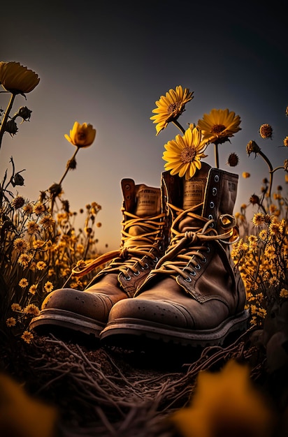 Фото Генеративный ai-иллюстратор переработанных ботинок с цветами