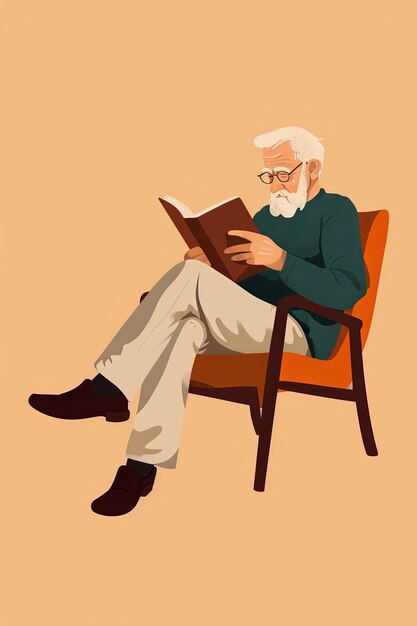 Generative AI illustration of old man reading a book