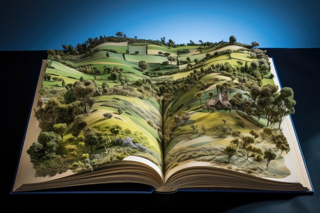 Photo generative ai illustration of a open book of the sussex countryside
