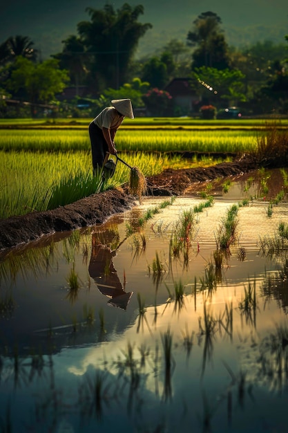 Generative AI illustration of oriental farmers