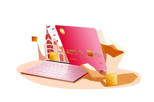 Foto illustrazione ai generativa della carta di pagamento e della fattura nello stile del commercio virtuale iconico interattivo su sfondo bianco