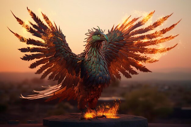 Генеративная ИИ иллюстрация огненной птицы-феникса