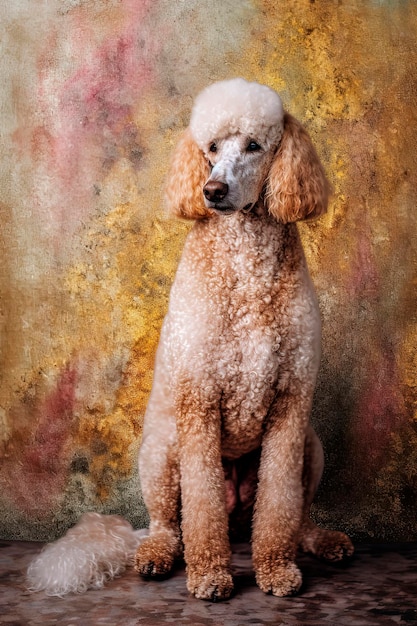 Generative Ai illustration of poodle dog in textured oil illustration style