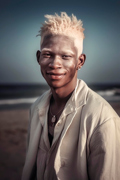 Generative AI illustration of Portrait of Black male albino with vitiligo