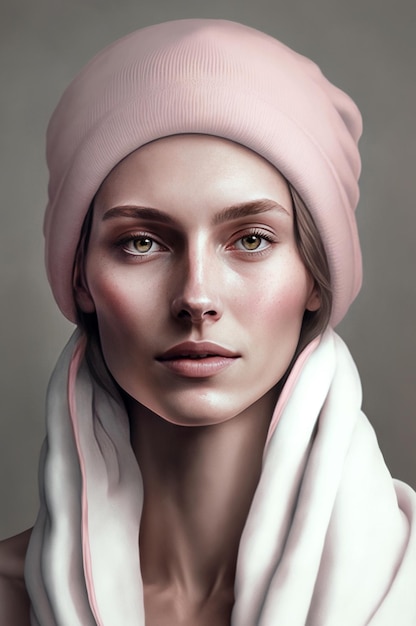 Generative AI illustration of Portrait of very pretty young girl with pink hat