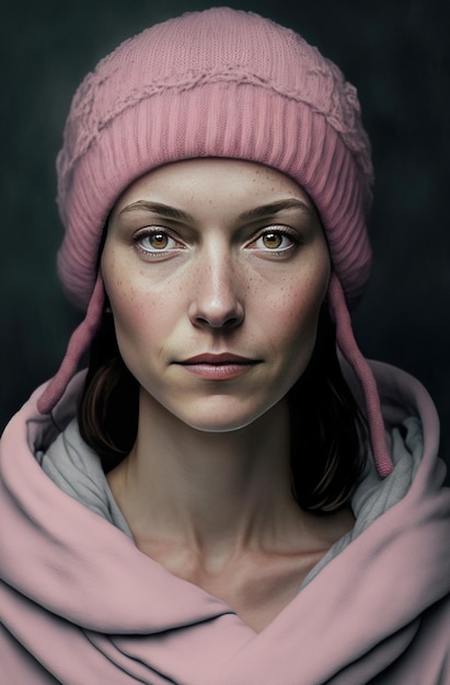 Generative AI illustration of Portrait of very pretty young girl with pink hat