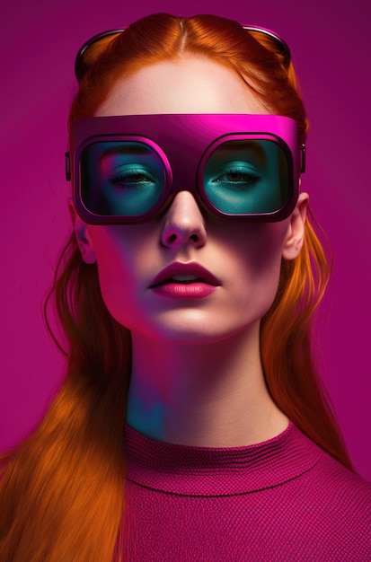 Generative AI illustration of pretty girl with virtual glasses experience