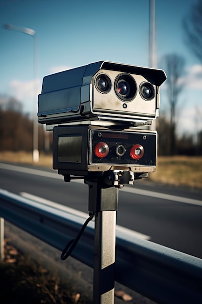 Foto illustrazione generativa dell'intelligenza artificiale della telecamera radar sulla strada per controllare la velocità e il traffico controllo della velocità