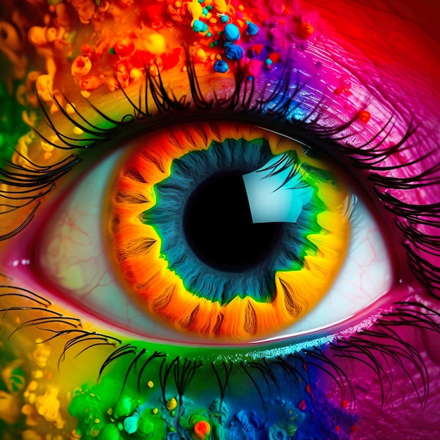 Generative AI illustration of a rainbow colored eye