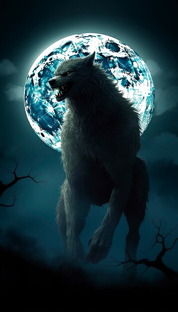 Photo generative ai illustration of scary werewolf