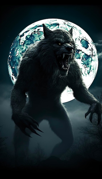 Photo generative ai illustration of scary werewolf