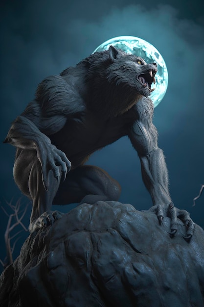 Generative AI illustration of scary werewolf