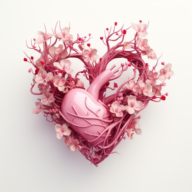 Generative AI illustration of shiny pink colored heart isolated on white background