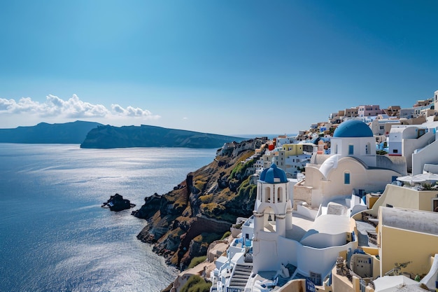 Generative AI illustration of streets and white houses with Santorini