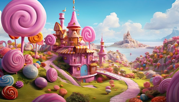 Premium AI Image  Gumball House beautiful candyland sweets