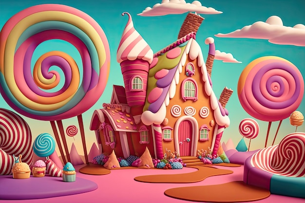 Premium AI Image  Gumball House beautiful candyland sweets