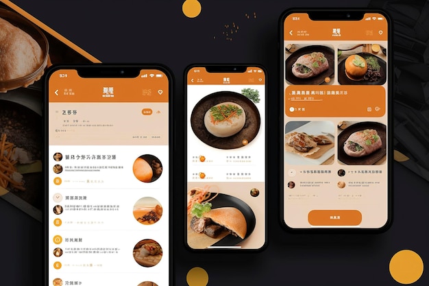 フルスクリーンで鮮やかなカラフルな中華料理 Web サイトの UI デザインの生成 AI イラスト