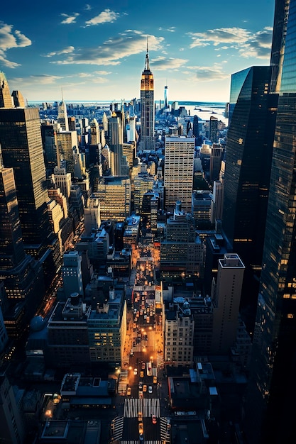 Foto illustrazione generativa con intelligenza artificiale della vista dall'alto delle strade e degli edifici di new york. disposizione piatta