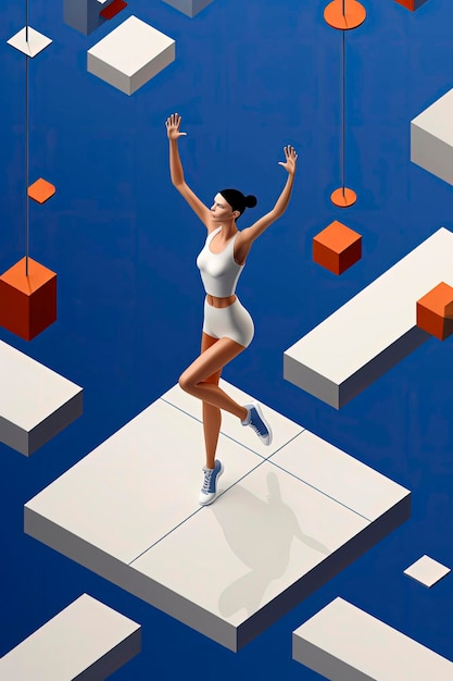 Generative AI illustration of a woman doing fitness exercises in a gym in minimalist illustration styleDigital art