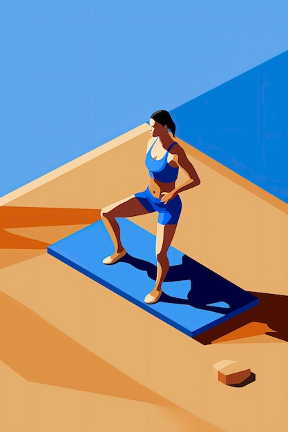 Генеративная ИИ иллюстрация женщины, занимающейся фитнес-упражнениями в тренажерном зале в стиле минималистской иллюстрации Цифровое искусство