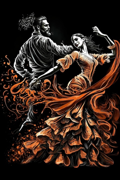 Photo generative ai illustration of young couple dancing flamenco