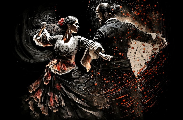 Photo generative ai illustration of young couple dancing flamenco