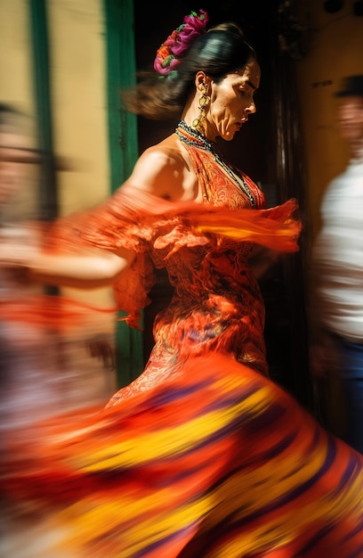 Generative AI illustration of Young woman dancing flamenco