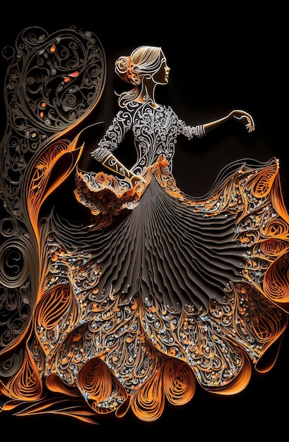 フラメンコを踊る若い女性のジェネレーティブ AI イラスト