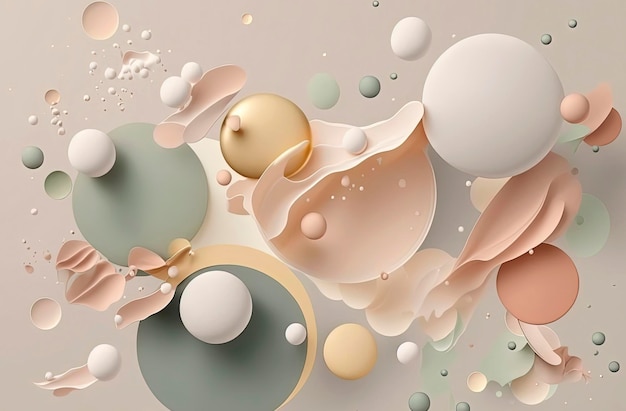 Generative AI ilustracion Abstract liquid fluid circles pastel color background with copy space 3D sphere shape pastel color design