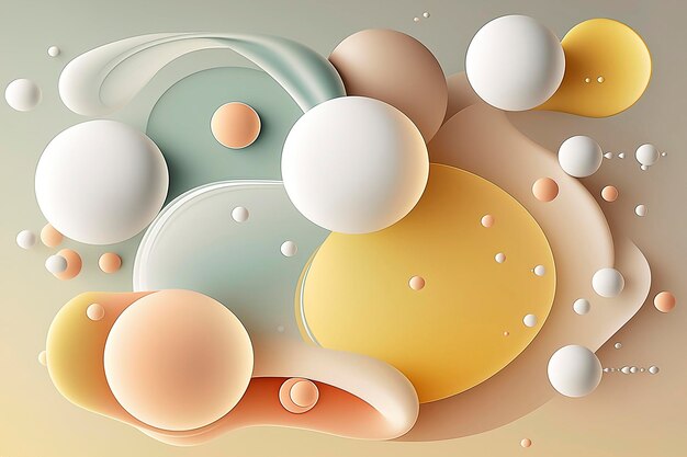 Generative ai ilustracion abstract liquid fluid circles pastel color background with copy space 3d sphere shape pastel color design