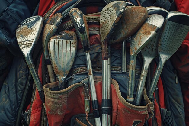 Generative AI Image of Dirty Iron Golf Sticks in Sport Bag