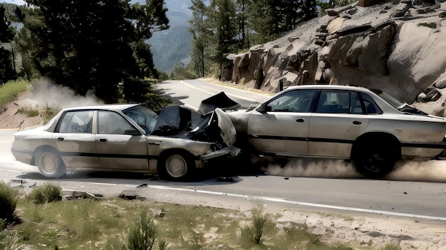 Foto immagine ai generativa di una collisione dinamica di un incidente d'auto