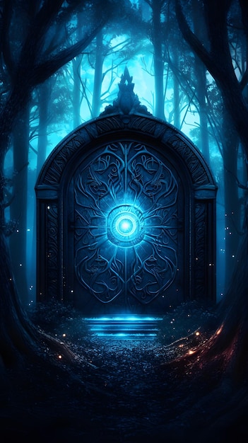 Generative ai image of fantasy night landscape with magical power ancient stones gate